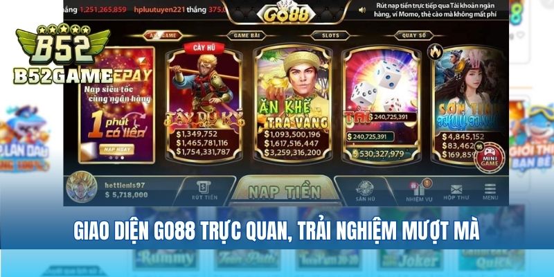 Giao diện Go88 trực quan, trải nghiệm mượt mà